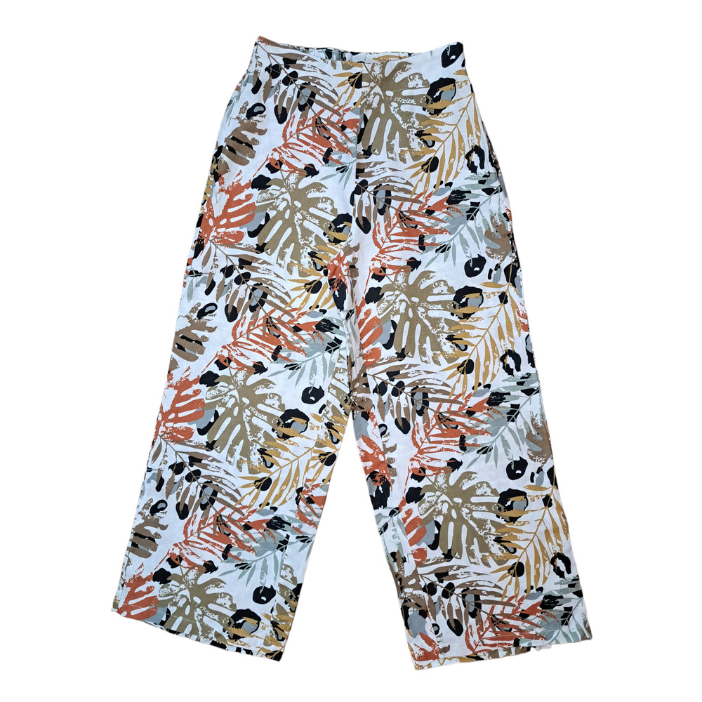 Tahari Women’s White Wide Leg Tropical Floral Print 100% Linen Pants Size XS NWT